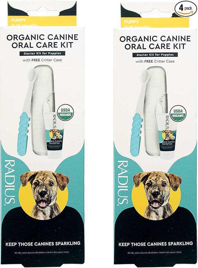 RADIUS USDA Organic Dental Solutions Puppy Kit 2 Units, Kit Includes 1 Dog Toothbrush & 1 0.8oz Toothpaste, Ultra Soft Bristle & Non Toxic Toothpaste for Dogs, Designed to Clean Teeth, Xylitol Free