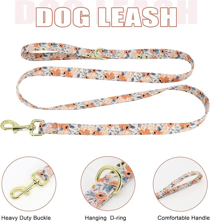 Beirui Cute Girl Dog Collars, Harnesses & Leashes Set - Adjustable Dog Collar and Leash Set with Flower - Soft Mesh Dog Vest Harness for Puppies Small Medium Dogs (Orange,S)