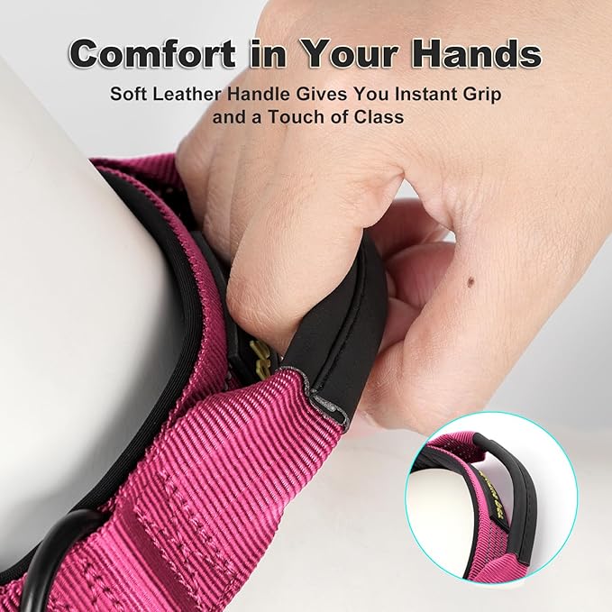 Plutus Pet Tactical Dog Collar with Tracker Packet for AirTag, Adjustable Reflective Nylon Collar, Metal Buckle, Leather-Wrapped Handle, Soft Padded for Medium Large Dogs (Pink, L)