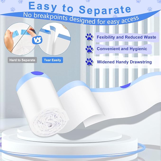 Thicken Cat Litter Bags 120 Pack, cat litter box liners, Leakproof Poop Bags & Waste Bags - Ultimate Odor Control and Leakproof Design,6 Rolls Drawstring Trash Bags for Automatic Litte(18x12.6 inches)