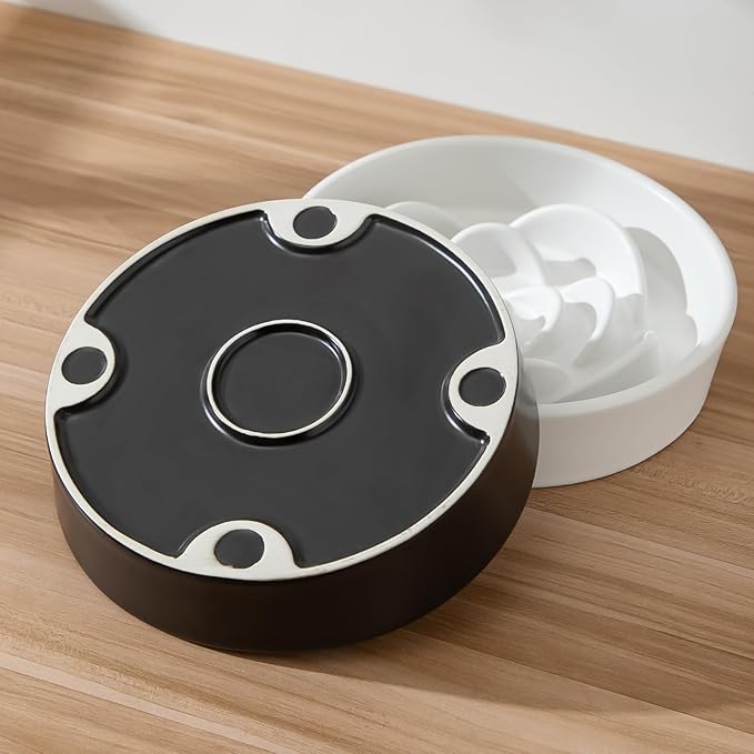 8.25'' Ceramic Slow Feeder Dog Bowls - Petal Shape Modern Dog Food Dish for Medium and Large Breeds, Puzzle Maze Bowl to Slow Down Eating, Anti-Gulping, Dishwasher & Microwave Safe, Black