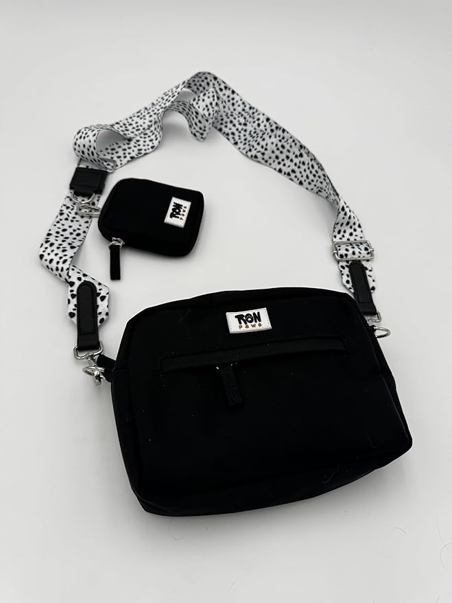 Dog Walking Crossbody with Treat Pouch & Tripod - Hands-free Storage with Phone Holder, Poop Bag Dispenser, Hook for Used Poop Bags & Training Features (Black)