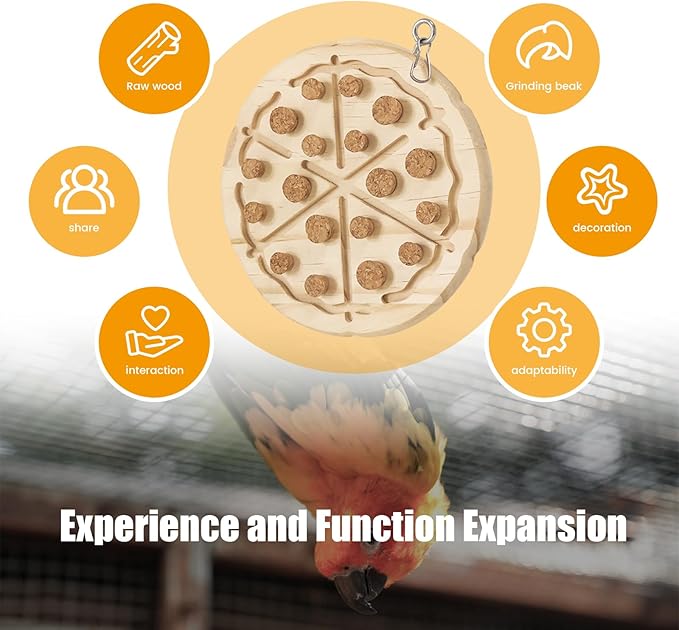 Wooden Bird Chew Toy, Parrot Biting Toys, Foraging Training, Relieve Boredom & Anxiety, Bird Cage Accessories, for Small Parakeets, Conures, Macaws, Budgies, Finches, PS D