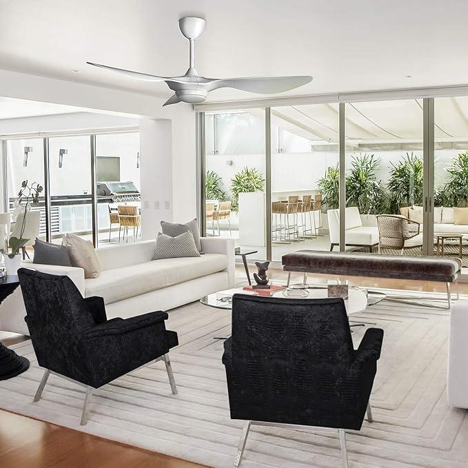 reiga 52 Inch Smart White Ceiling Fan with Light and Remote, ETL Listed Quiet DC Motor 3 Blade Indoor Outdoor Ceiling Fans for Bedroom Living Room Patios