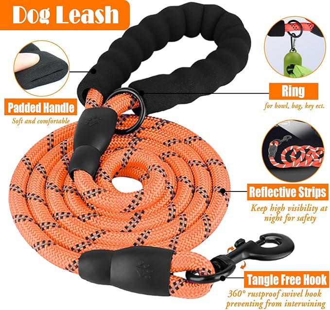 No Pull Dog Harness, Collar & Leash Set | Includes Dog Seat Belt, Collapsible Bowls & Poop Bag Dispenser. Ideal for Training, Walking, Hiking. Fits Small to Large Dogs(Orange-XL)