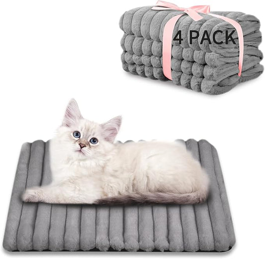 NWK Pack of 4 Fluffy Self Warming Cat Mat, Cat Blanket, Thermal Dog Mat, Washable, Non-Slip Bottom for Sofa & Crate & Kennel & Car Seat (Misty Gray, Small (19'' X 15'' X 0.7''))