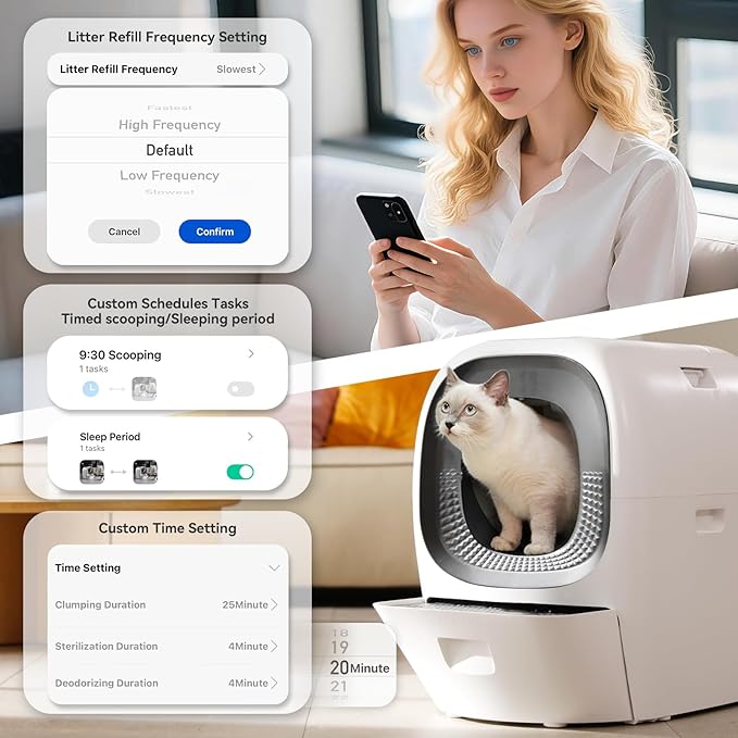 Self Cleaning Litter Box Auto Refill, Automatic Robot Litter Box for Multiple Cats, Hand-Like Rake Scooping/Odor Control System/6 x Safety Sensor/5G App Control, Large 80L Kitty Box Waste Disposal