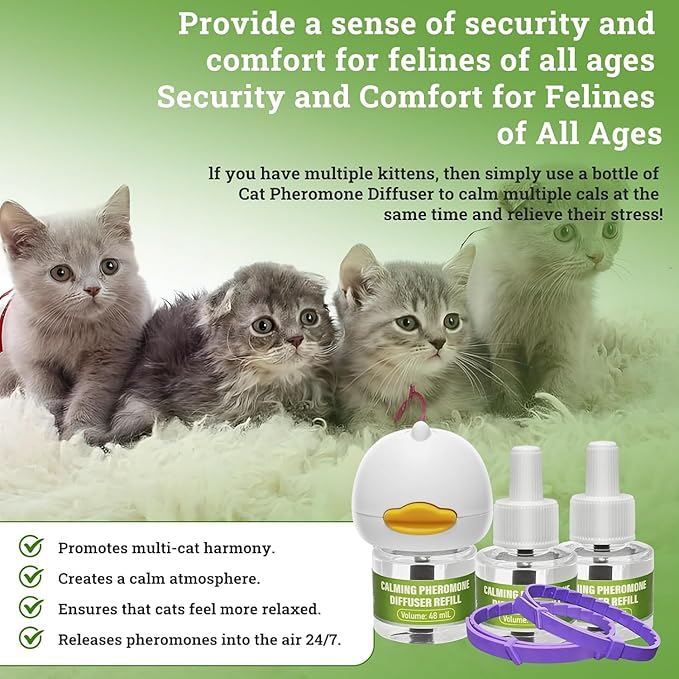 10 Pack (2 Diffusers& 6 Refills +2pcs Calming Collar) Cat Calming Diffuser, Plug in Diffuser Cat Pheromone Calming Diffuser Starter Kit Helps Ruduce Anxious, Anti-Stress & Comforts Cats