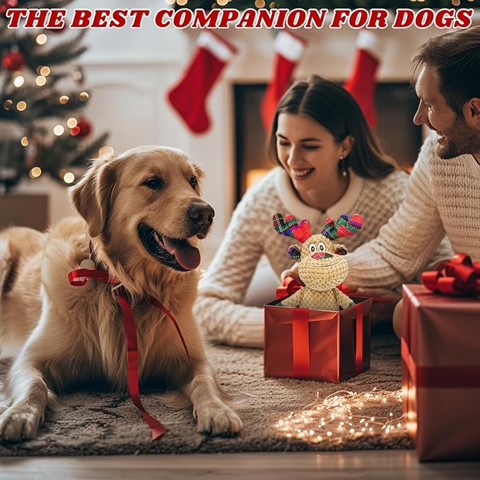 Dog Toys Squeak Interactive Dog Toy Stuffed Puppy Teething Chew Toy Deer Shape Crinkle Sound Paper Tail, for Large Medium Small Breeds Indoor Outdoor Play