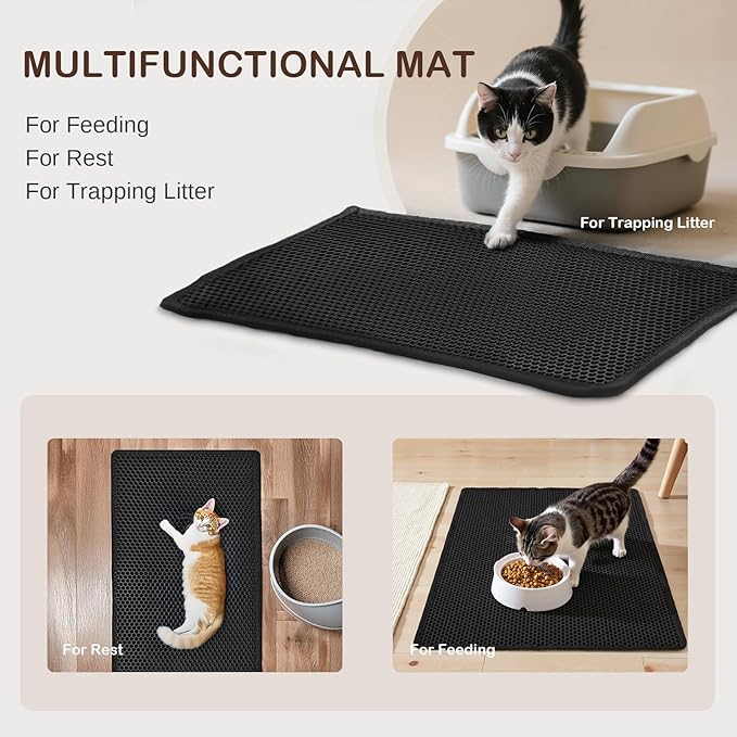 Cat Litter Mat, Cat Litter Trapping Mat, 29.9'' x 24''Inch, Double Layer Waterproof Proof Litter Box mat, Non-Slip Design, Reduces Litter Scatter, Easy to Clean, Black