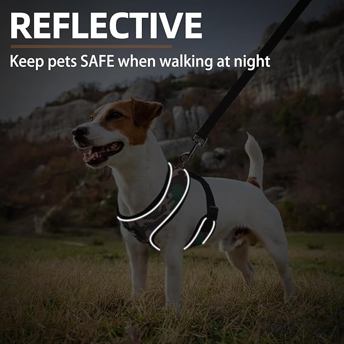 PUPTECK Soft Mesh Dog Harness and Leash Set Pet Puppy Cat Comfort Padded Vest No Pull Harnesses, Camouflage, L