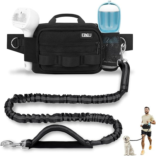 ETACCU Hands Free Dog Leash with Zipper Pouch, Waist Belt for Large Medium Dogs for Running, Walking, Jogging and Hiking, Dual Padded Handles and Durable Bungee - Black (1 Dog Black)