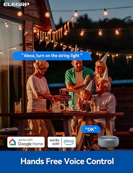 ELEGRP PQR10 Outdoor Smart Plug Waterproof IP66, WiFi Plug Compatible with Alexa & Google Assistant, Smart Outdoor Outlet for String Lights, No Hub Required, 1875W Max, UL Certified, 2 Pack, Black