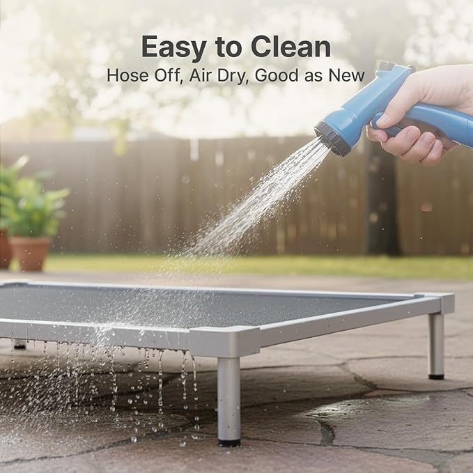 Elevated Dog Beds Small Sized, Chew Proof Aluminum Alloy Heavy Duty Dog Supplies Cooling Raised Pet Cot Indestructible with Anti-Rust Washable Assembly for Crate Outdoor-32.7"x 24.8" x 7"