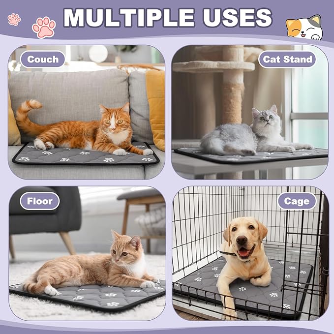 Riakrum 4 Pack Self Heating Cat Bed Pad Self Warming Pet Dog Mat Non Slip Washable Cat Kennel Crate Pad with Storage Bag for Indoor Outdoor Small Medium Dog Kitten(XL, 28 x 45 Inches)