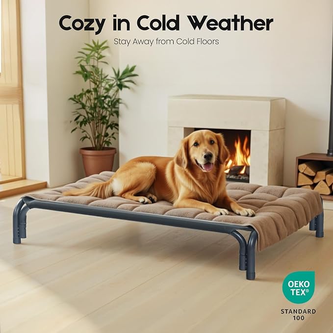 Elevated Dog Bed Raised Outdoor Dog Cot for Extra Large Dogs, Installation Requires No Tools, Frame with Washable Cooling Breathable Mesh Anti-Slip Feet, Indoor Pet Bed, Black, 48.8 Inches