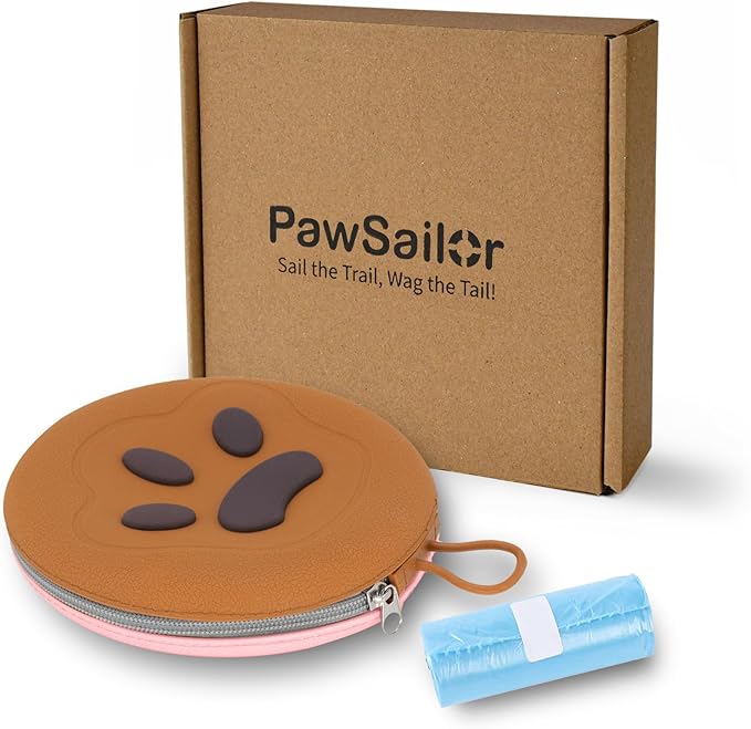 Collapsible Dog Bowls, 2-in-1 Pet Portable Travel Double Bowl Water Food Feeder Traveling Camping & Walking 25oz Brown Pink