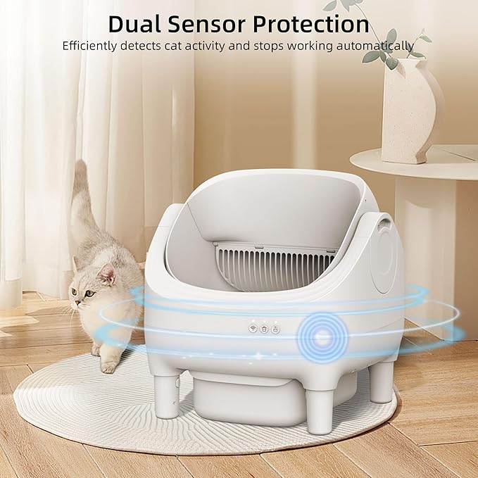 Automatic Cat Litter Box,Suitable for Medium Cats and Kittens,Self Cleaning Box,Smart App Control,Safety Protection,Half Open Expansion Design,Compatible with a Variety of Litters