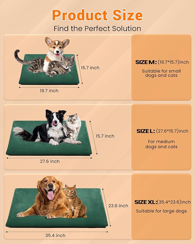 PETNF Outdoor Pet Heating Pad for Cats & Dogs, 100.4-107.6°F Auto Temp Control, Waterproof Fireproof, for Cat House/Dog Kennel/Terrace, Fits Domestic & Stray Pets (Green 15.7"X19.7")