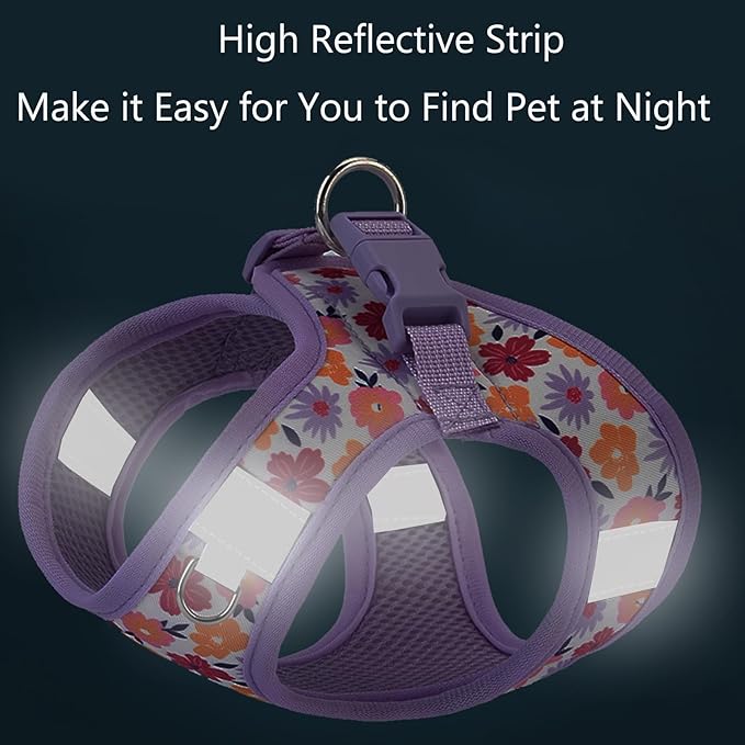 Small Dog Harness and Leash Set, Step in Dog Harness No Pull for Walking Running Training, Puppy Essentials for Dogs Cat Bunny, Adjustable Reflective Dog Vest Harness. (Purple, M)