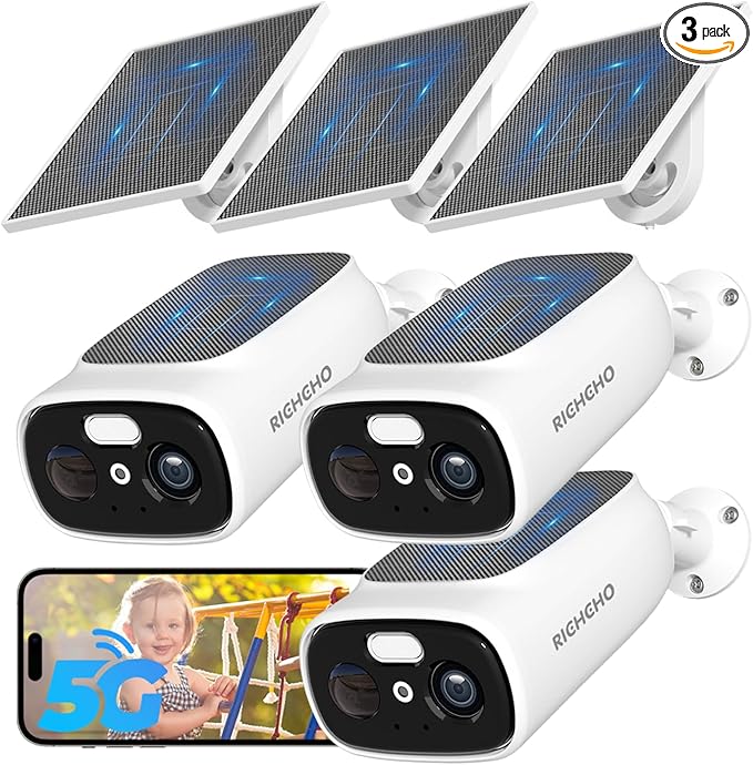 3pc 2.4G/5G WiFi Cameras for Home Security with Double Solar Panels, 2K Solar Security Cameras Wireless Outdoor, Color Night Vision , 2-Way Talk, Spotlight, Siren,IP66, Cloud/SD, AI Detection, W/Alexa