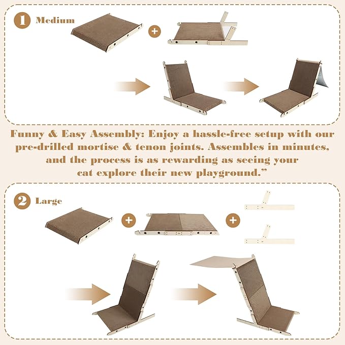 Modern Cardboard Cat Scratcher for Indoor Cats, Anti-Tip Wooden Frame Cat Scratching Board, Wall/Sofa/Furniture Mount by Non-Slip Cat Scratch Pad, Extra Durable for Multi-Cat Homes(M)