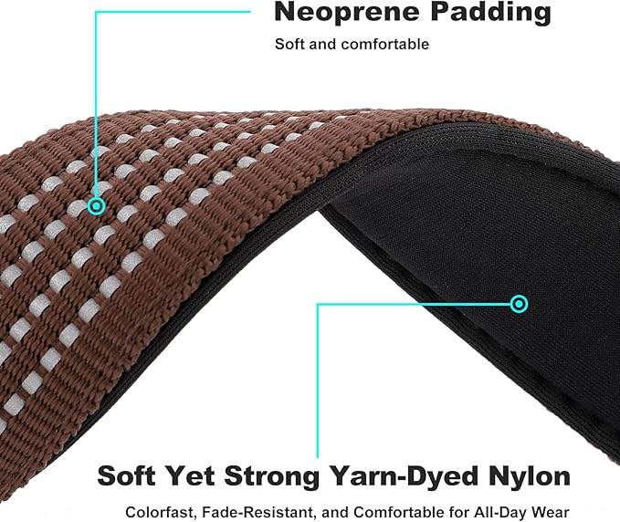 Plutus Pet Tactical Dog Collar with Tracker Packet for AirTag, Adjustable Reflective Nylon Collar, Metal Buckle, Leather-Wrapped Handle, Soft Padded for Medium Large Dogs (Chocolate, S)