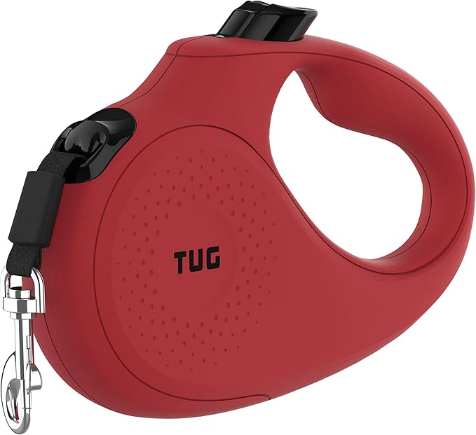 TUG Monochrome 360° Tangle-Free Retractable Dog Leash | 16 ft Strong Nylon Tape (Small, Red)