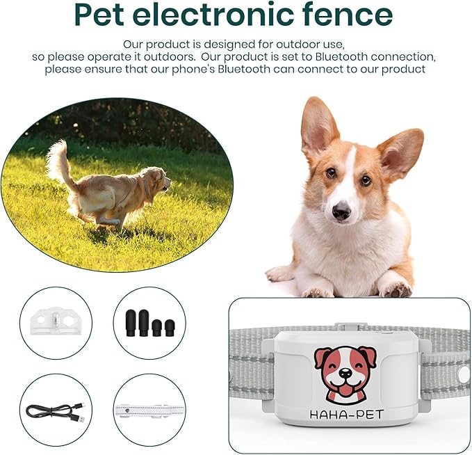 GPS Electric Dog Collar with Free App, Wireless Fence System with Training Collar, Portable Fence for Outdoor Use, Rechargeable Waterproof Collar, Adjustable of Dogs