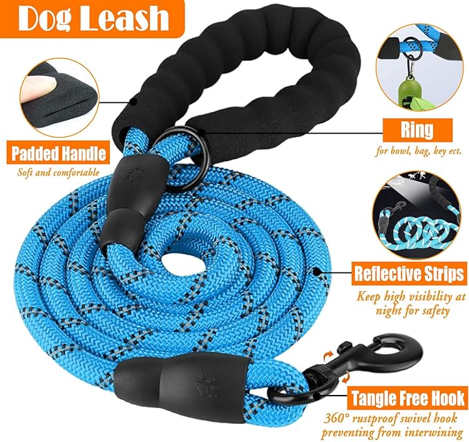 No Pull Dog Harness, Collar & Leash Set | Includes Dog Seat Belt, Collapsible Bowls & Poop Bag Dispenser. Ideal for Training, Walking, Hiking. Fits Small to Large Dogs(Blue-L)