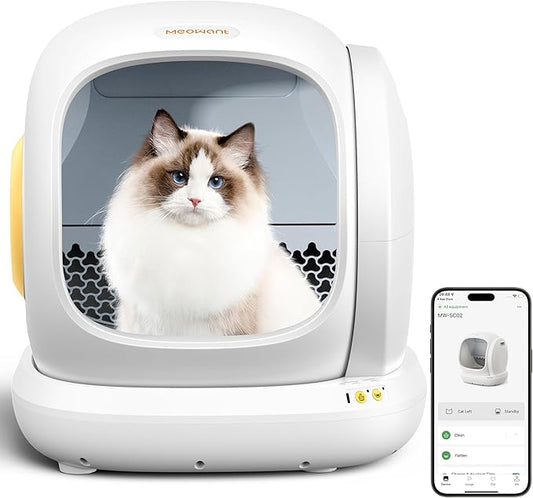 MeoWant Self-Cleaning Cat Litter Box, 75L Extra Large Open Automatic Cat Litter Box for Multi Cats, Integrated Safety Protection, APP Control, Odor Removal, Includes Mat & Liner