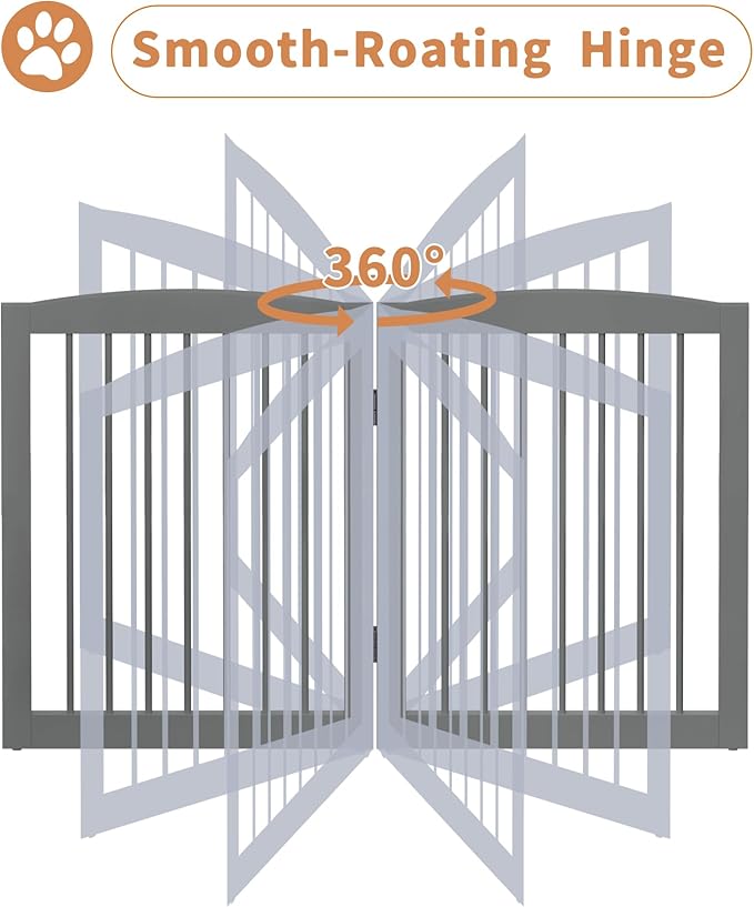 Freestanding Pet Gate with Door, Tall Dog Gate for House, Extra Wide, Pet Puppy Safety Fence, Support Feet Included, 120 Inch Wide, 6 Panels 32" Tall, Gray