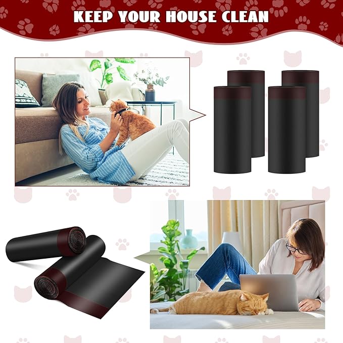 Cat Waste Bags for Automatic Cleaning Litter Boxes, 19.7 x 17.7 Inches Black(4 Packs/80 Counts) Black-Red