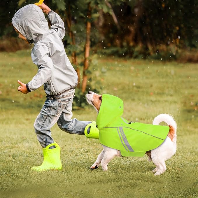 VIVAGLORY Wetoff Dog Raincoat, Rain Coat for Dog All Seasons Adventure, Rain Jacket with Harness Hole & Hood, Reflective Lightweight Waterproof for Doggy & Puppy, L, Bright Yellow