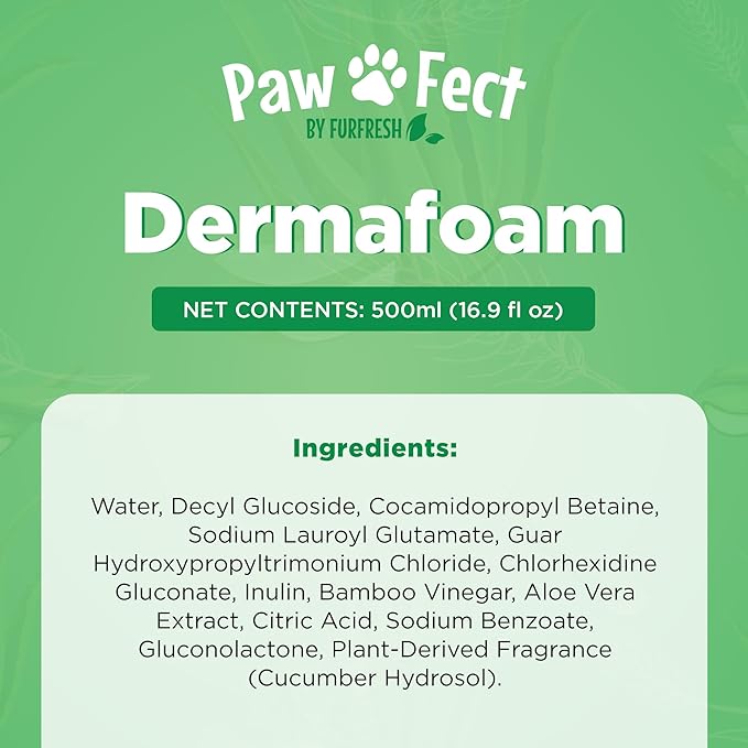 Dermafoam 16.9oz Chlorhexidine Shampoo for Allergies, Itching, Skin and Coat Supplement, Helps Shedding, Hot Spots, Paw Irritation, Rashes Deodorizing and Cleansing Dog Shampoo & Grooming Supplies