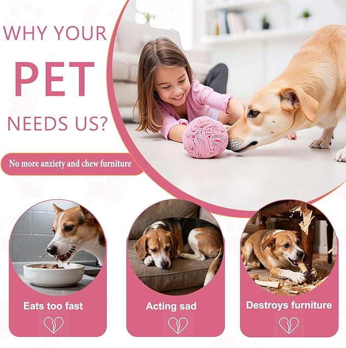 Snuffle Ball for Dogs, Slow Feeder Mental Enrichment Toy, Cute Interactive Puzzle Game for Anxiety Relief & Indoor Fun, Pet Search Game for Small Medium Dogs, Machine Washable