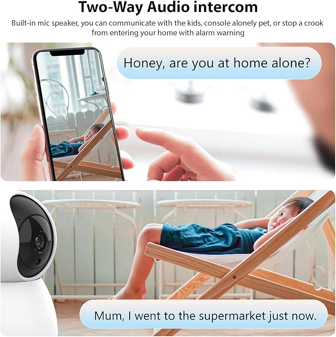 3MP Security Camera 2.4G WiFi Smart Indoor Monitoring Cam with Night Viewing 2-Way Audio Phone APP Remote Control Motion Detection for Pet Home Security Monitor Intelligent Alarm System