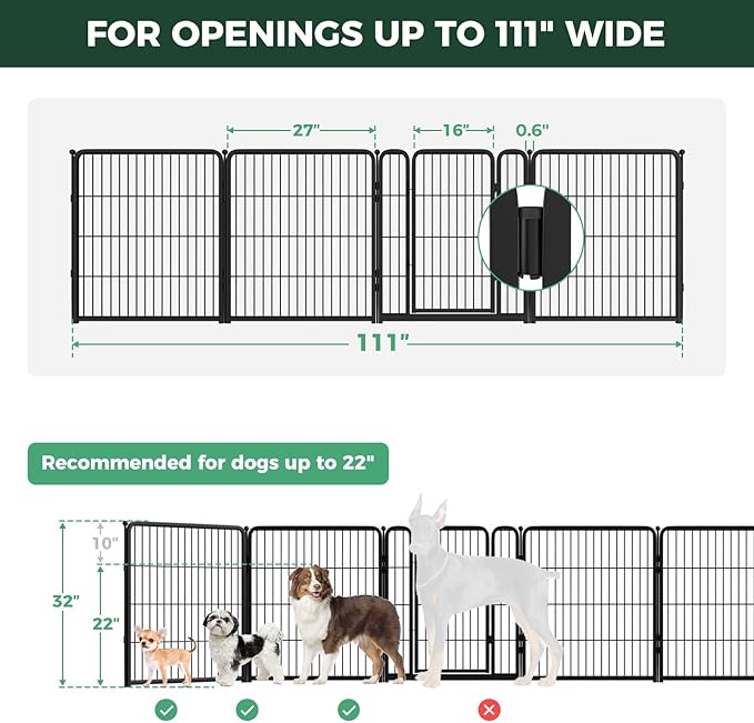 FXW Dog Gate Extra Wide Designed for Indoor Use, Adjustable Width Up to 111-inch Wide (32" H 4 Wire Panels for Small and Medium Dogs), Black