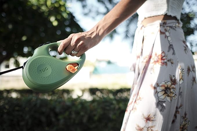 TUG Oval 360° Tangle-Free Retractable Dog Leash with Integrated Waste Bag Dispenser (Medium, Green)