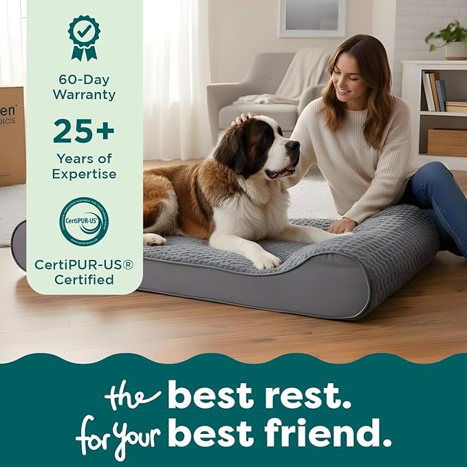 FurHaven Orthopedic Dog Bed for Large Dogs, Luxe Lounger Contour Mattress with Solid Orthopedic Foam Slab for Joint Support, Removable Washable Cover, Giant XXXL, Plush Suede, Gray