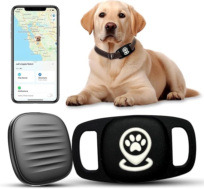 Pet Tracker for Dog, Dog Tracker Smart Pet Location Tracker with Holder, Smart Item Finder, MFi Certificated, No Monthly Fee, Works with Find My, iOS Only - Black Case
