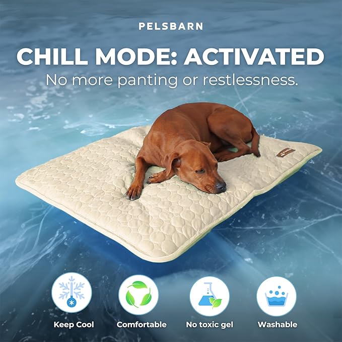 Pelsbarn Dog Cooling Mat- Ice Silk Summer Comfort, Self Cooling, Non-Slip Dog Pad, Durable & Washable, Mat for Medium Dogs 19" x 25", Support Shelter Dogs with Every Purchase (Beige)