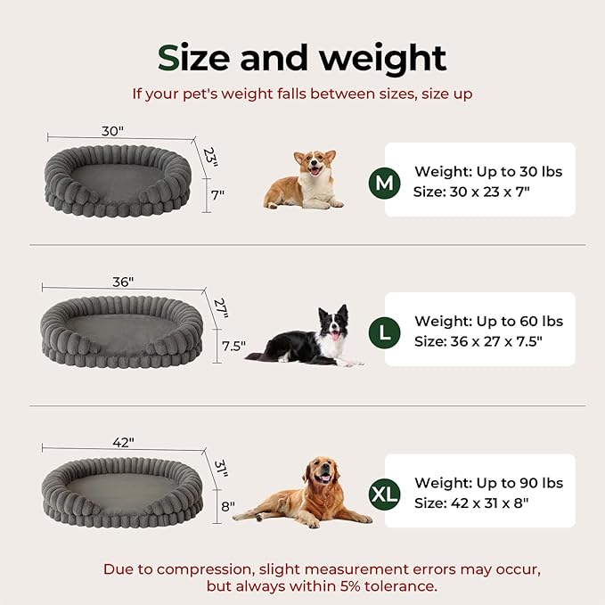 BALANCE Calming Dog Bed for Large Sized Dogs, 36 Inches Oval Washable Pet Bed with Sides, Orthopedic Pet Couch Sofa with Non-Slip Bottom, Oatmeal
