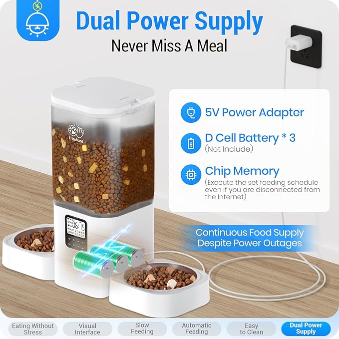Timed Automatic Cat Feeder 2 Cats with Slow Feed: Dual Automatic Dog Feeder with Information Visualization, Programmable Cat Food Dispenser for Multiple Pets,Detachable for Easy Clean-29 Cup