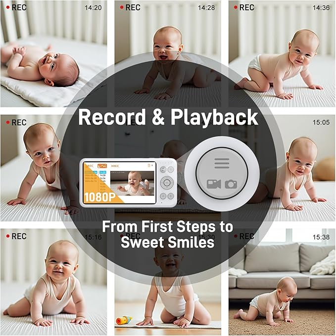 NEWQ HD Baby Monitor: No WiFi 1080P Display Clear Night Vision with Video Recording Feature, Temperature Sensor Function, 2 Way Audio Talking