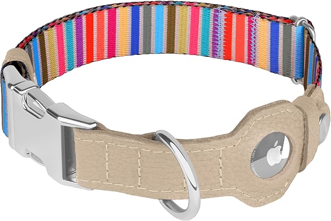 AirTag Dog Collar for Small Medium Large Breed - Adjustable Cute Pattern Dog Collar with Airtag Holder - Soft Leather Tracker GPS Apple Air Tag Pet Collars (Medium, 14"-18" Neck Fit, Serape)