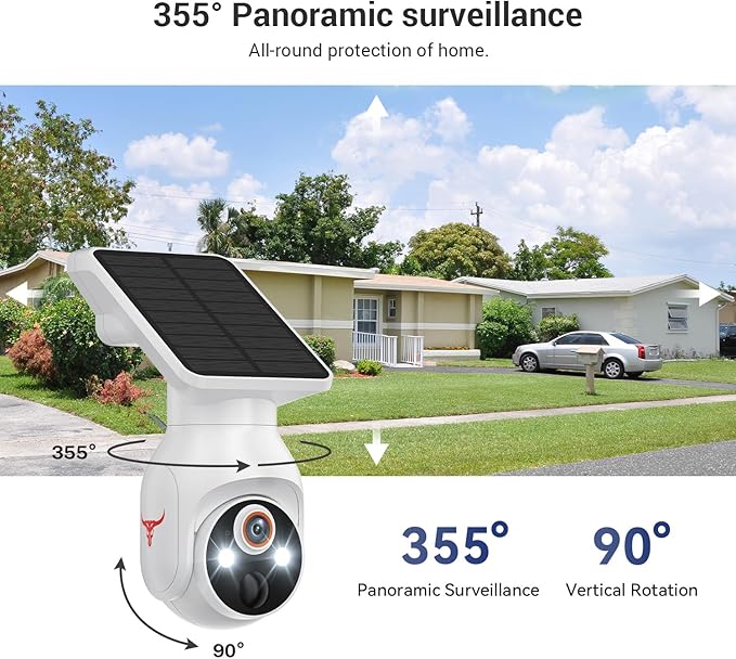 1080p Security Camera with Solar Panel, Smart AI Motion Detection, Night Vision, 2-Way Talk, IP65, Cloud Storage (Sold Separately), Indoor/Outdoor Surveillance Bullet Cam, 2.4GHz WiFi Only