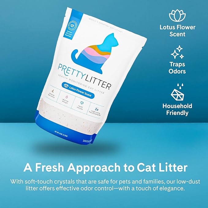 PrettyLitter Health Monitoring Cat Litter (Lotus Flower, Non Clumping) | Lightweight & Low Tracking, Color Changing Silica Gel Crystals, Advanced Odor Control — 6 Lbs, Pack of 1 (One Month Supply)