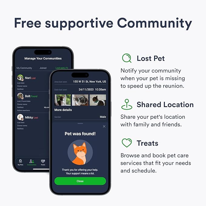 Cat GPS Tracker – Smallest Waterproof Pet Tracking Device with App, Real-Time Location, Smart Alerts & Geo-Fence, Long-Life Battery, Collar-Compatible – iOS & Android (4-Mo Subscription Included)