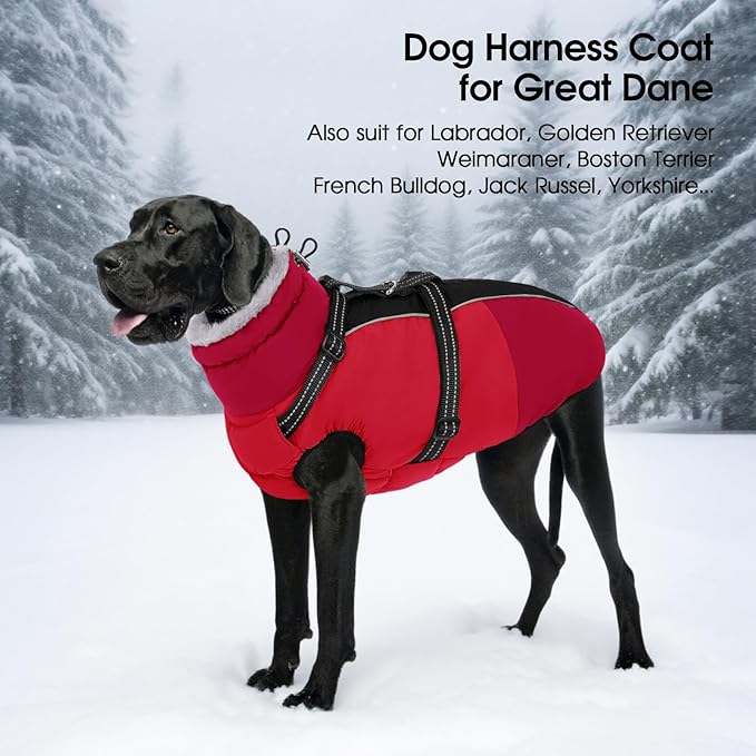 SUNFURA Small Dog Coat with Harness Built-in, Warm Dog Jacket with Zip, Reflective Winter Coat Pet Sweater Clothes for Small Dogs Schnauzer, Yorkshire Terrier, Shih Tzu, Red S